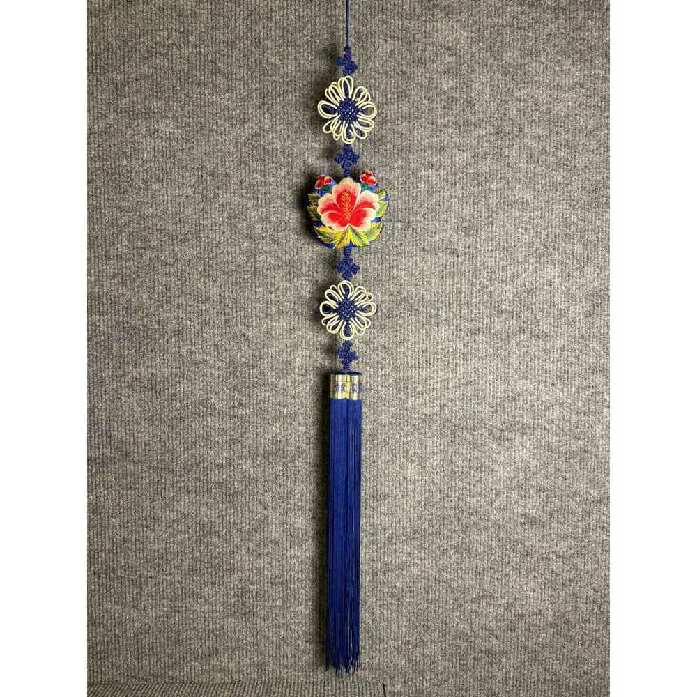 Traditional Korean Norigae Wall Hanging Home Decor Blue Silk Tassel Ornament